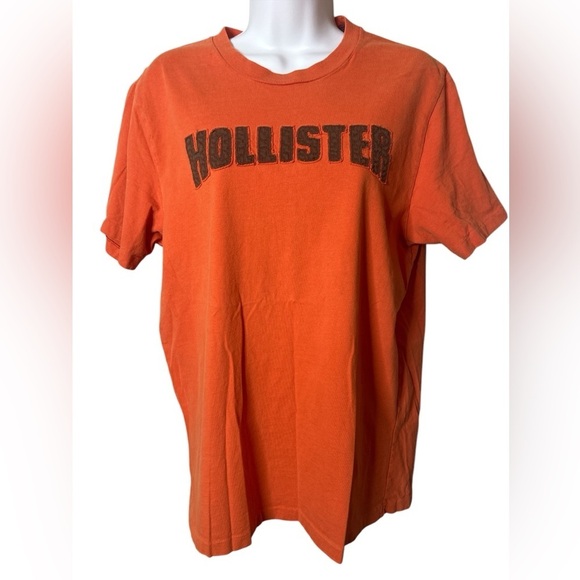 Hollister Orange Tee Soft Cotton Blend Distressed Patchwork Men’s Large - Picture 1 of 9